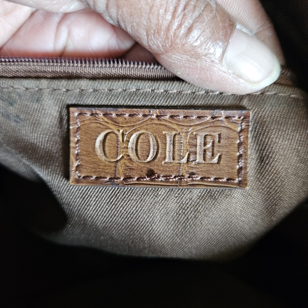 Vintage Cole Chocolate Brown Aux Crocodile Imprint Satchel Bag - Picture 2 of 16